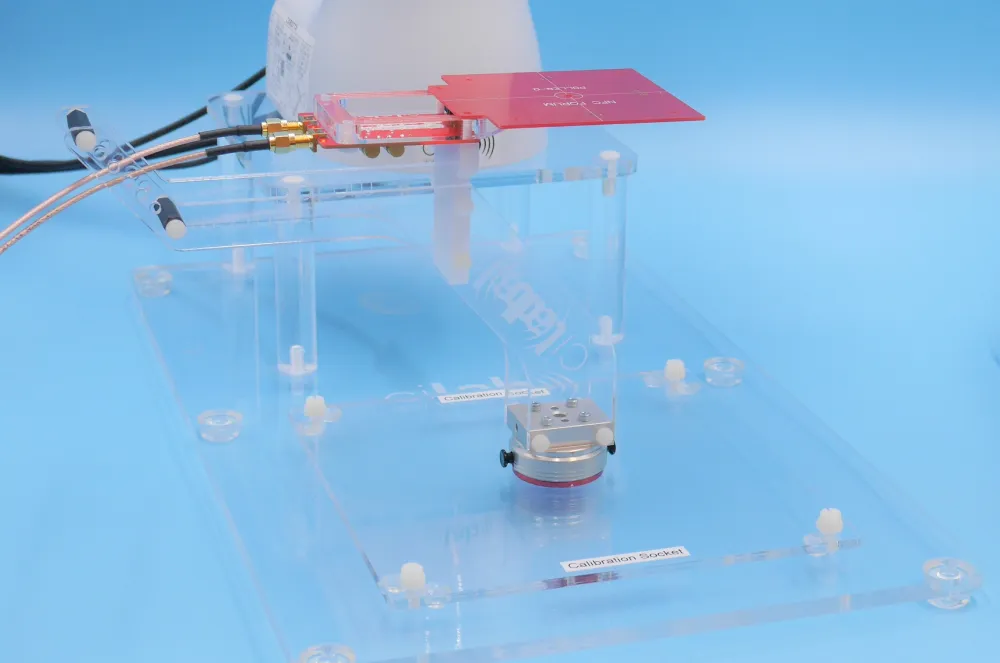 cilab calibration socket with the reference unit seated on the acrylic test rig