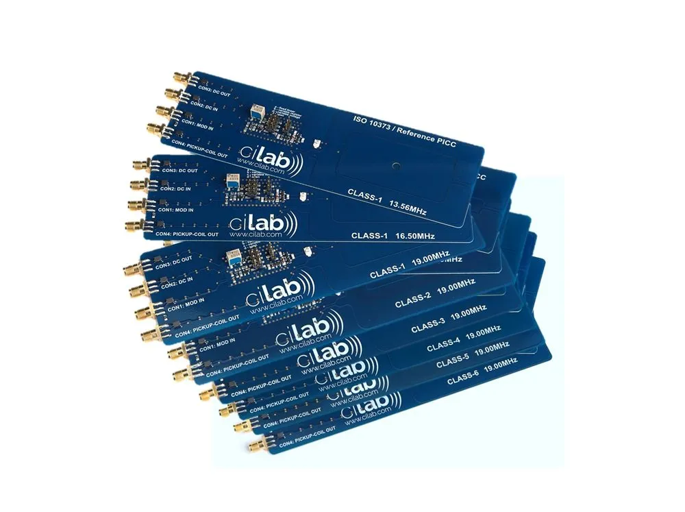 cilab ISO 10373-6 reference PICCs, Class 1 to 6, with MOD IN, DC and pickup-coil connectors